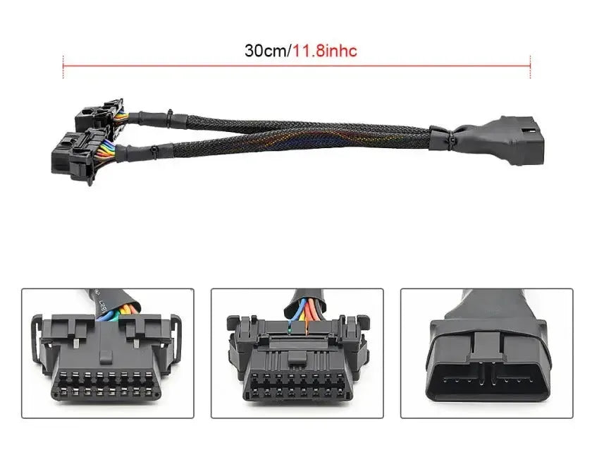 Câble de rallonge et répartiteur OBD2 16 broches en nylon 2 pièces (30 cm) | Interface