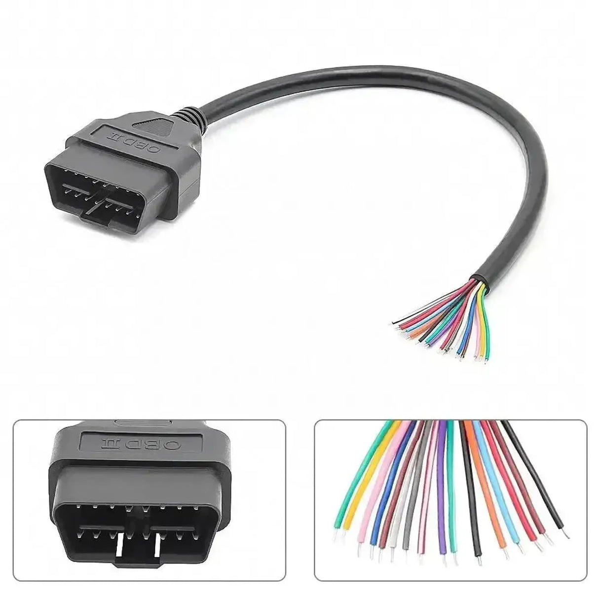 Connecteur OBD2 16 broches (Mâle) avec 16 câbles à extrémités ouvertes (30 cm) | Accessoires
