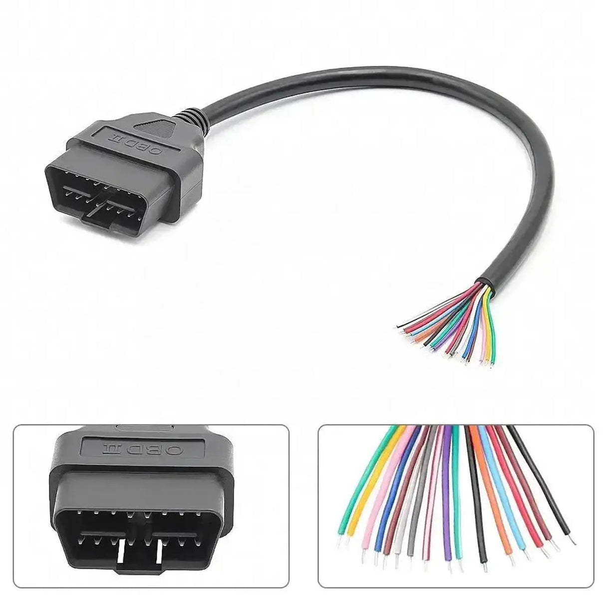 Connecteur OBD2 16 broches (Mâle) avec 16 câbles à extrémités ouvertes (30 cm) | Accessoires