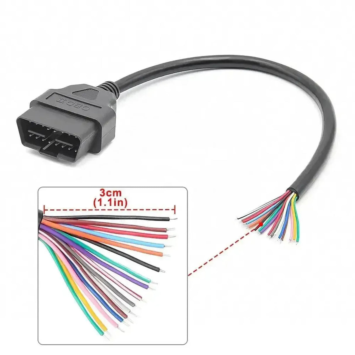 Connecteur OBD2 16 broches (Mâle) avec 16 câbles à extrémités ouvertes (30 cm) | Accessoires