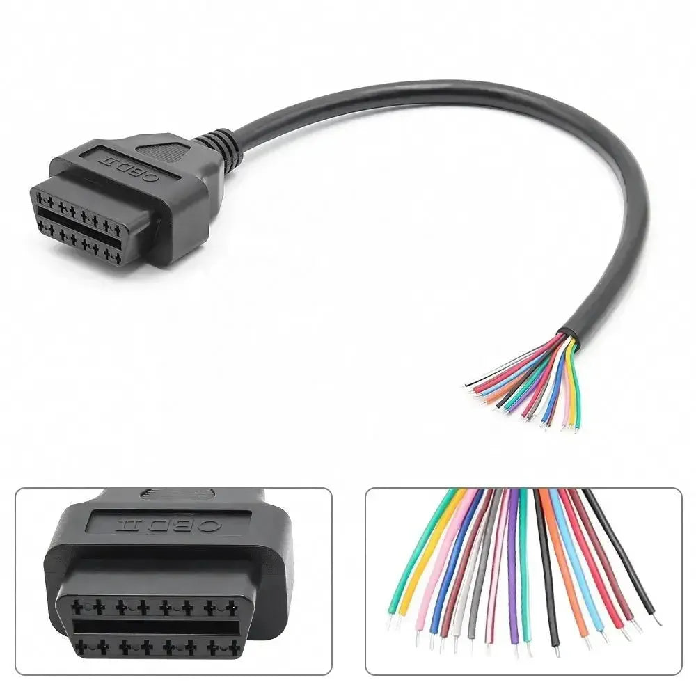 Connecteur OBD2 16 broches (Femelle) avec 16 câbles à extrémité ouverte (30 cm) | Accessoires