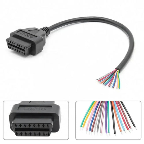 Connecteur OBD2 16 broches (Femelle) avec 16 câbles à extrémité ouverte (30 cm) | Accessoires