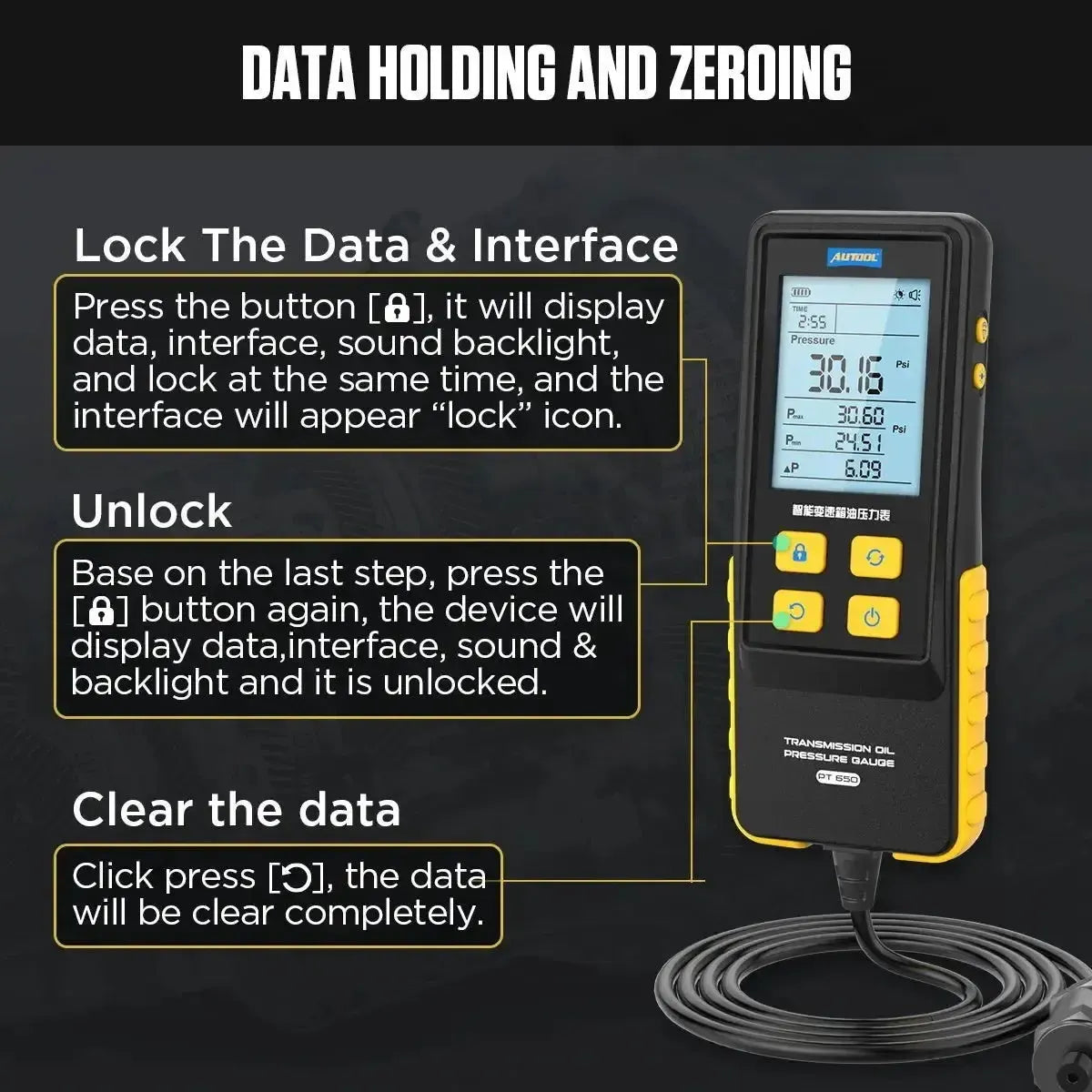 Autool PT650 | Testeur de pression d'huile de transmission