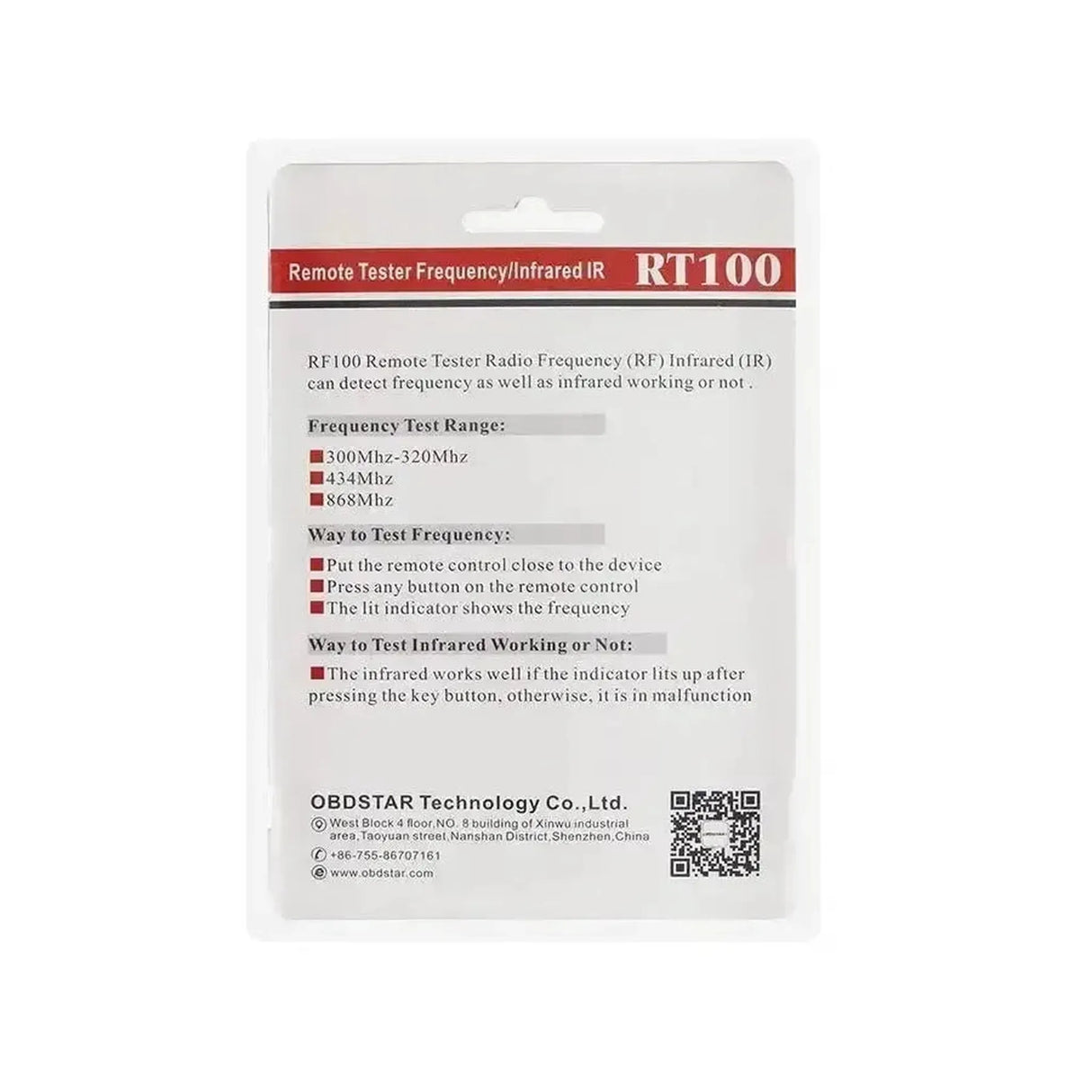 OBDSTAR RT100 | Testeur infrarouge de fréquence de clé