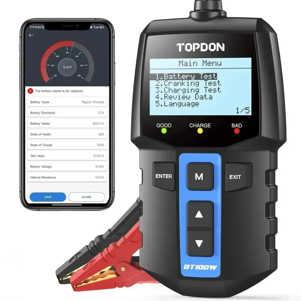 Topdon BT100W | Testeur de batterie