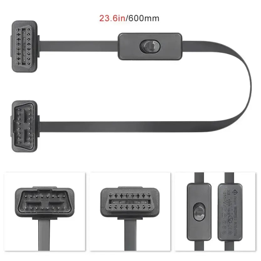 Câble de rallonge OBD2 16 broches avec interrupteur (60 cm) | Interface