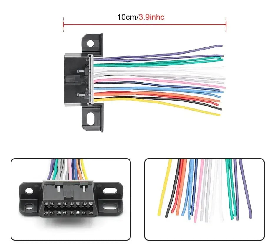 Port OBD2 16 broches (Femelle) avec 16 câbles à extrémité ouverte (10 cm) | Accessoires