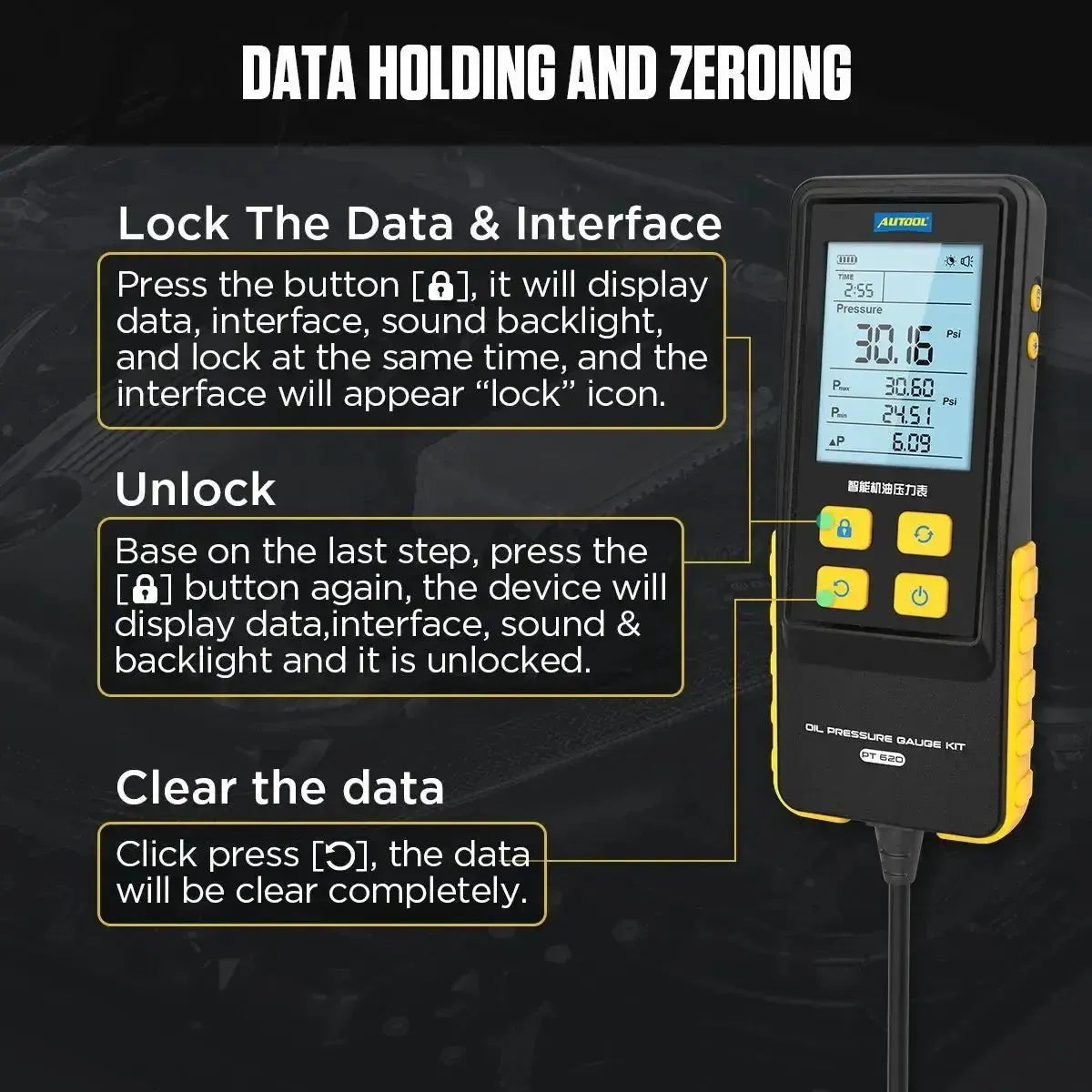 Autool PT620 | Testeur de pression d'huile