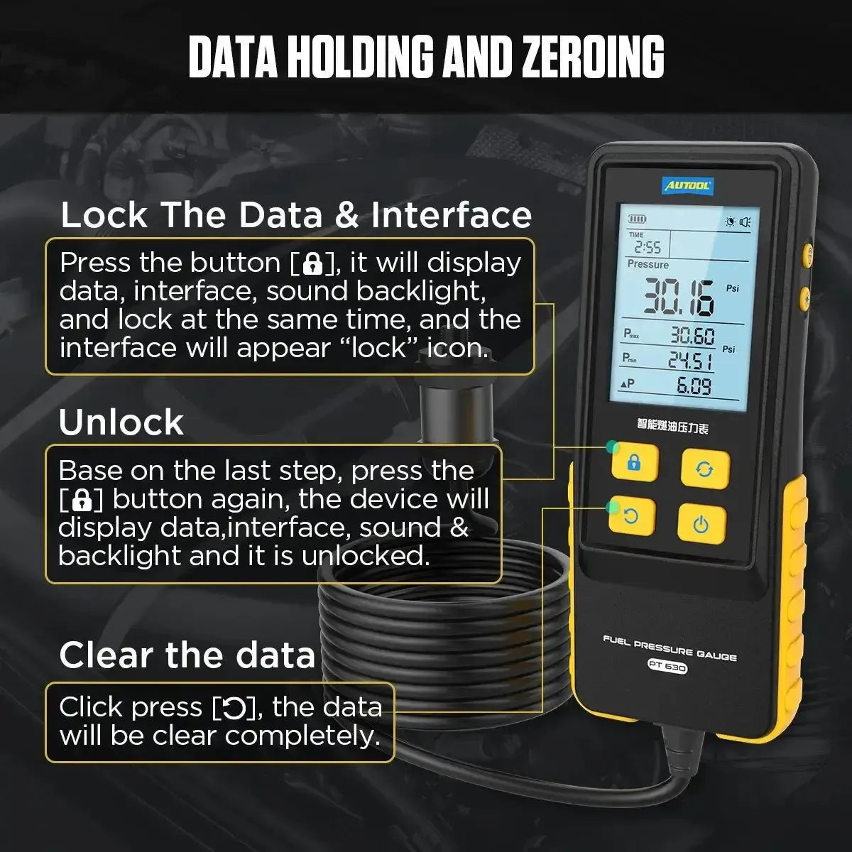Autool PT630 | Testeur de pression de carburant