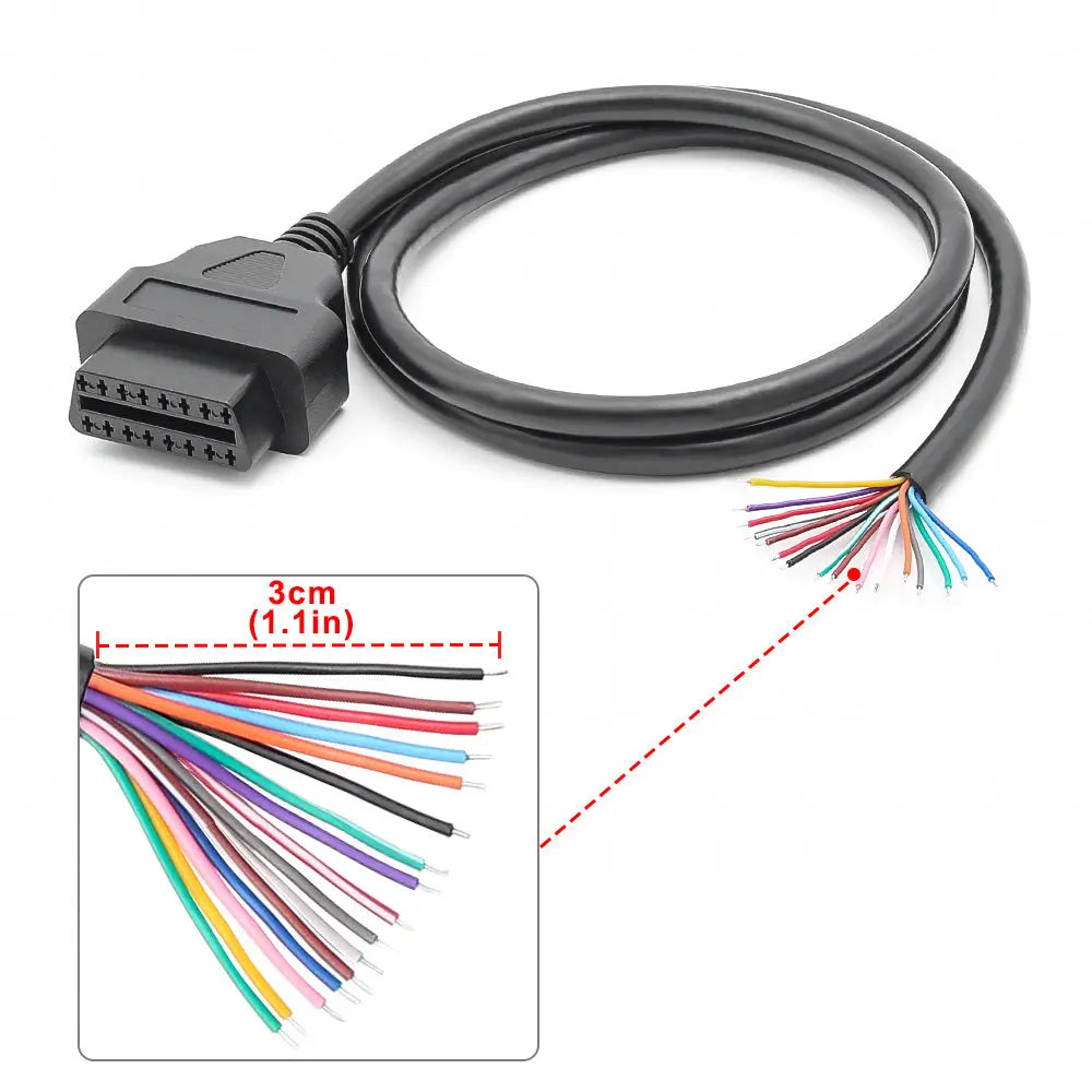 AsTools 16 Pins OBD2 Stekker Vrouwtje Met 16 Open Eindkabels Verloopkabel 100 cm