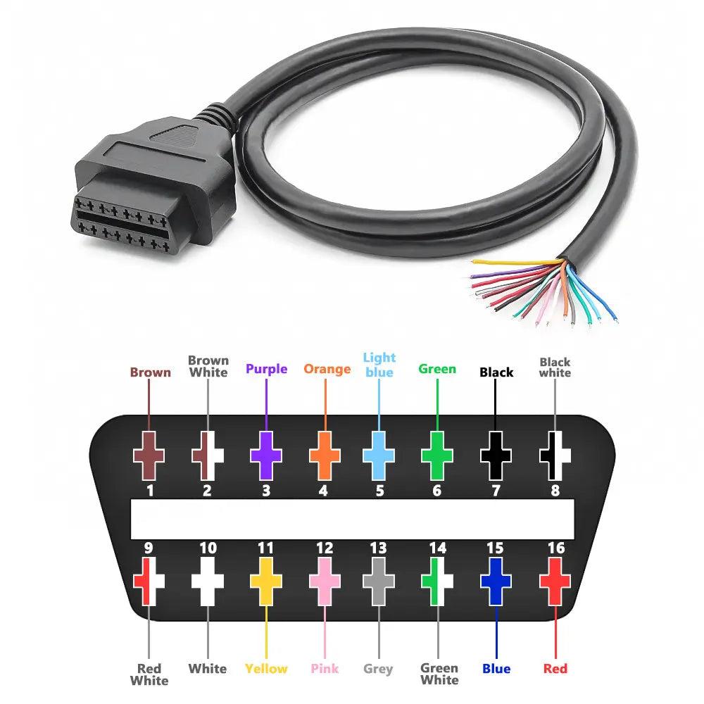 AsTools 16 Pins OBD2 Stekker Vrouwtje Met 16 Open Eindkabels Verloopkabel 100 cm