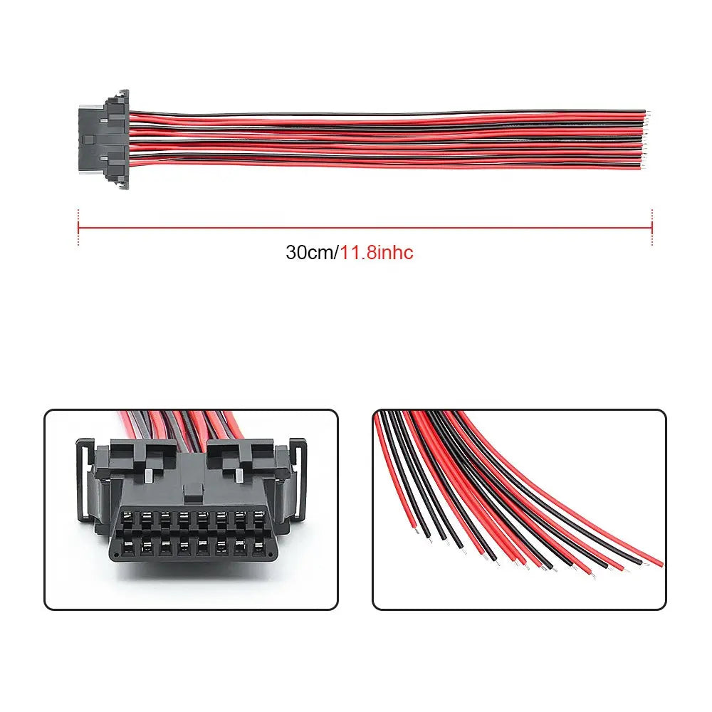 AsTools Kia/Hyundai 16 Pins OBD2 Poort Vrouwtje Met 16 Open Eindkabels 30 cm