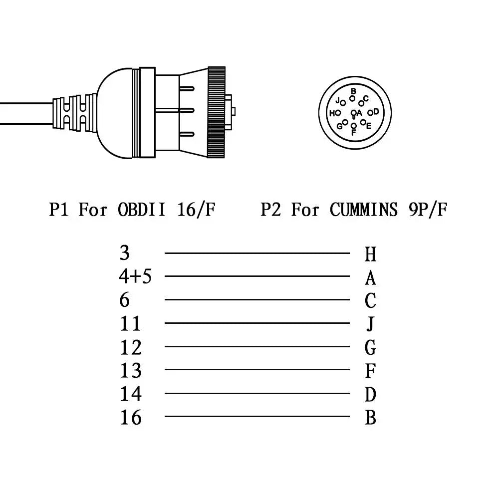 AsTools Universele 9 Pins J1939 - 16 Pins OBD2 Verloopkabel Bedrijfs- en Werkvoertuig