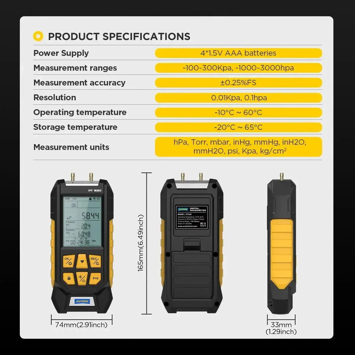 Autool PT530 Testeur de pression d'air