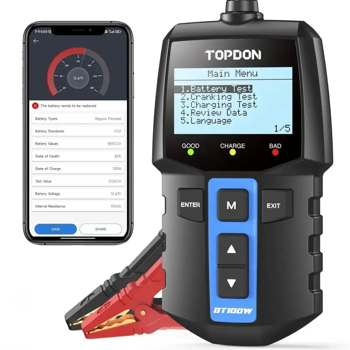 Topdon BT100W | Testeur de batterie