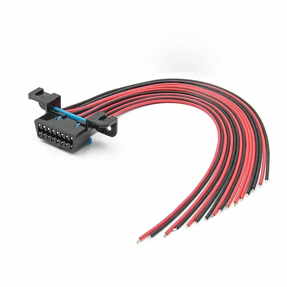 Port OBD2 universel 16 broches (femelle) avec 16 câbles à extrémité ouverte - 30 cm